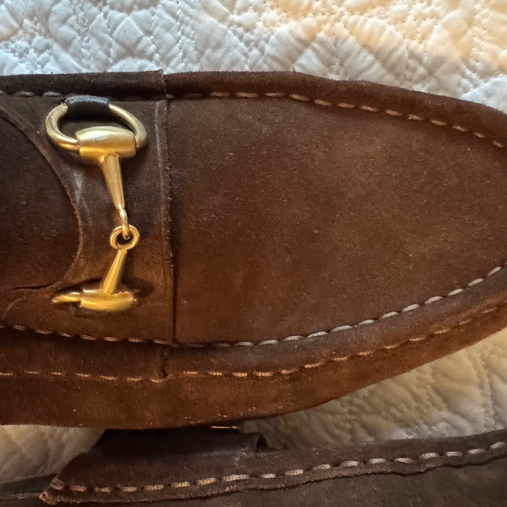 Gucci Women's Brown Suede Loafers with Gold Accents - Picture 9 of 12